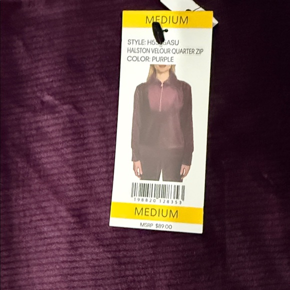 Halston Heritage Purple Velour Quarter-Zip Top - Picture 2 of 5